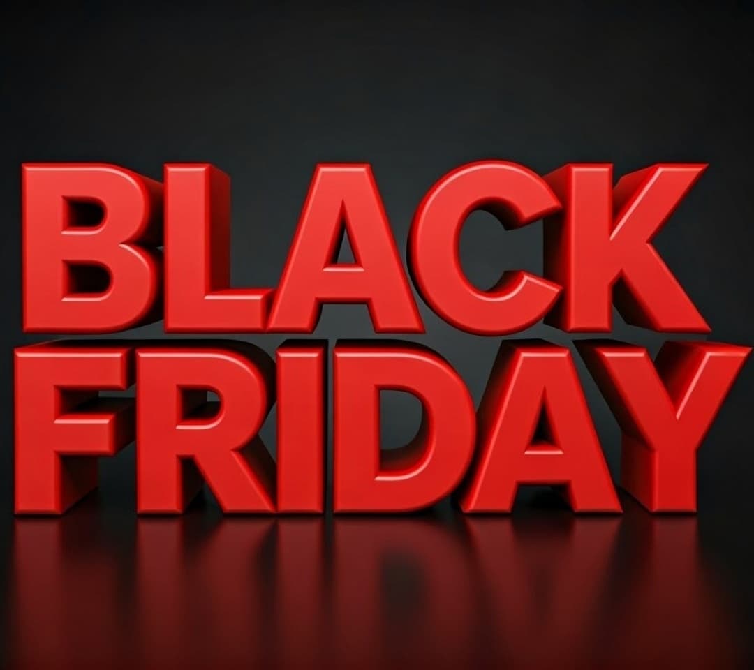 3D writing "BLACK FRIDAY" in red against a black background.